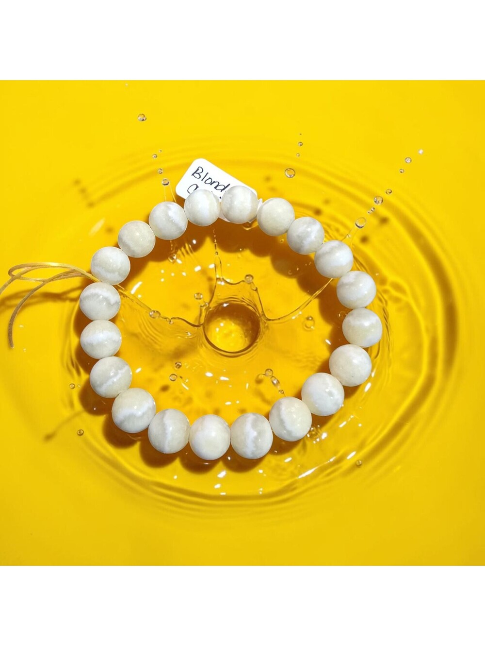 AA1. Blonde Calcite Natural Crystal 9mm Beaded Bracelet 6.5"